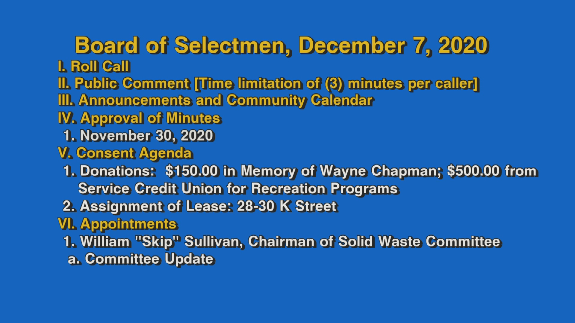 Thumbnail image for Board of Selectmen, December 7, 2020