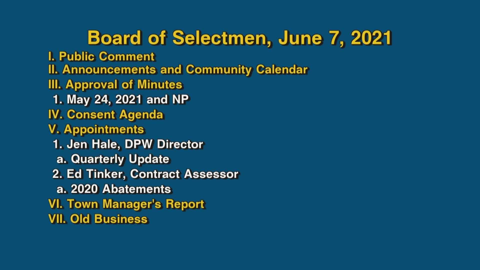 Thumbnail image for Board of Selectmen, June 7, 2021