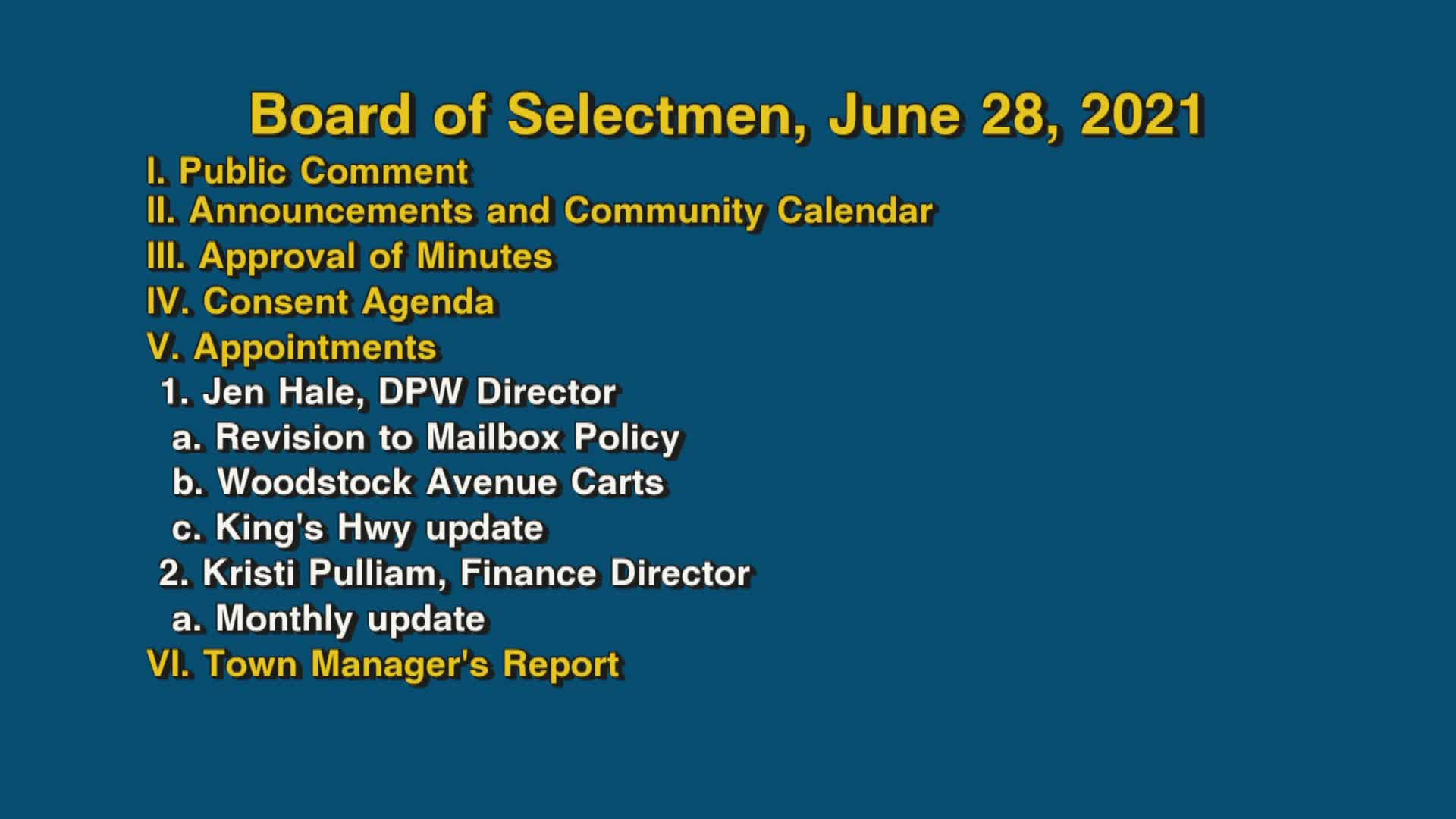 Thumbnail image for Board of Selectmen, June 28, 2021