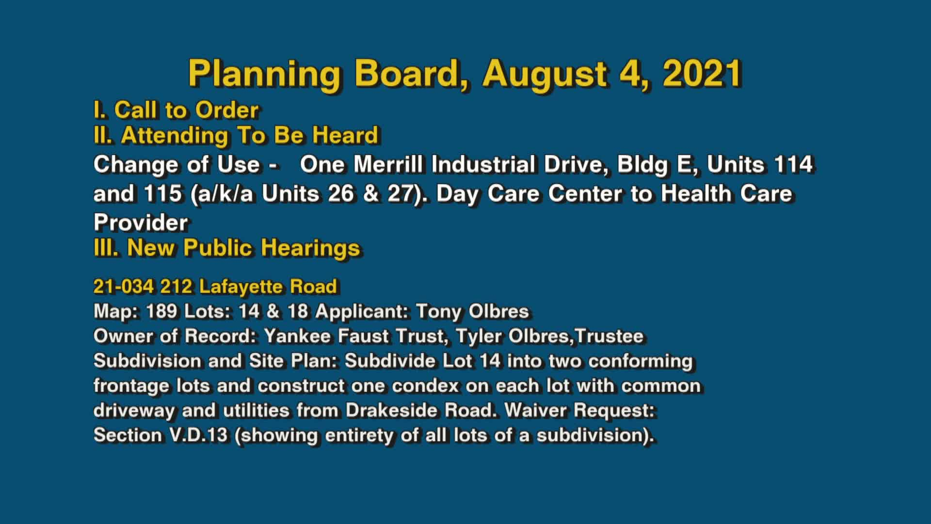Thumbnail image for Planning Board, August 4, 2021