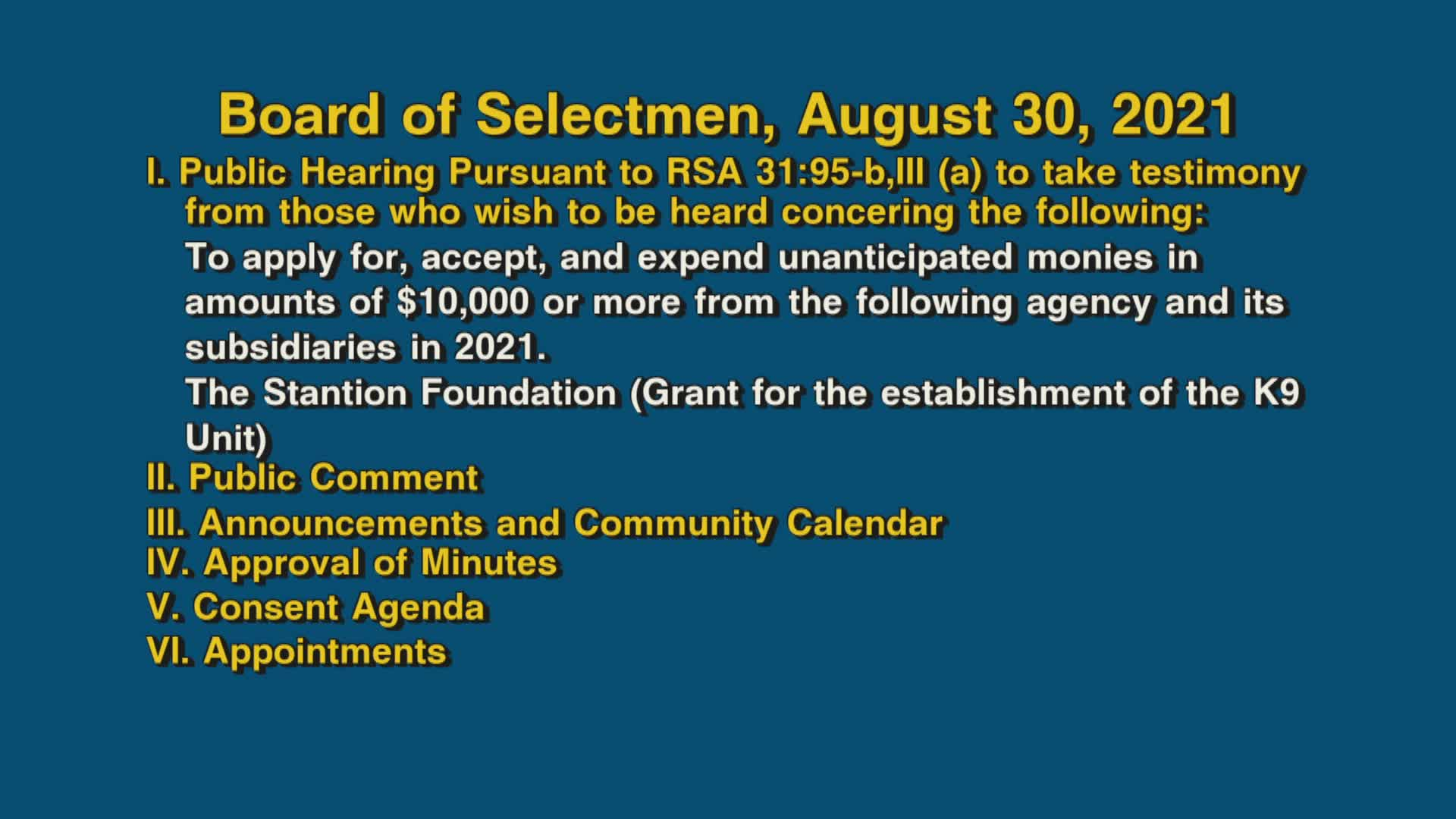 Thumbnail image for Board of Selectmen, August 30, 2021