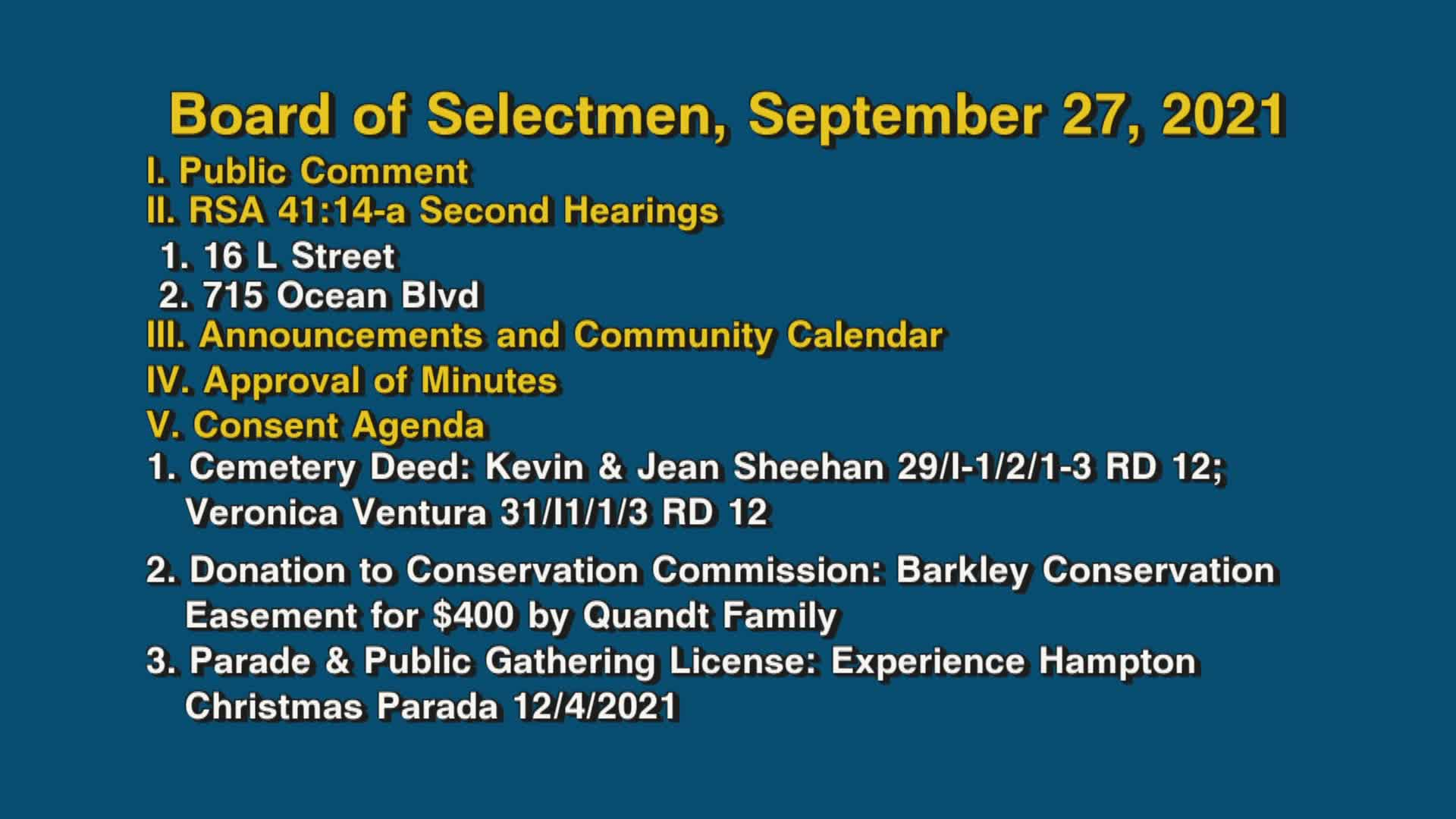 Thumbnail image for Board of Selectmen, September 27, 2021