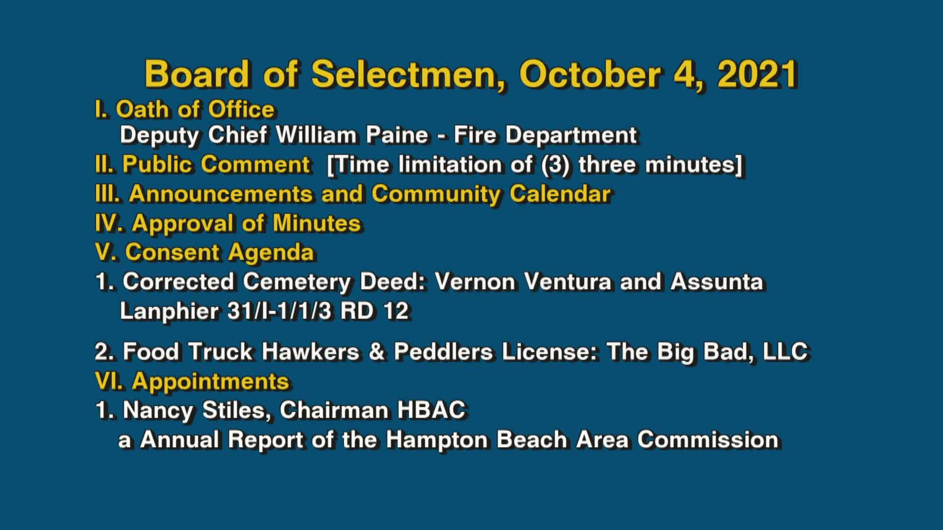 Thumbnail image for Board of Selectmen, October 4, 2021