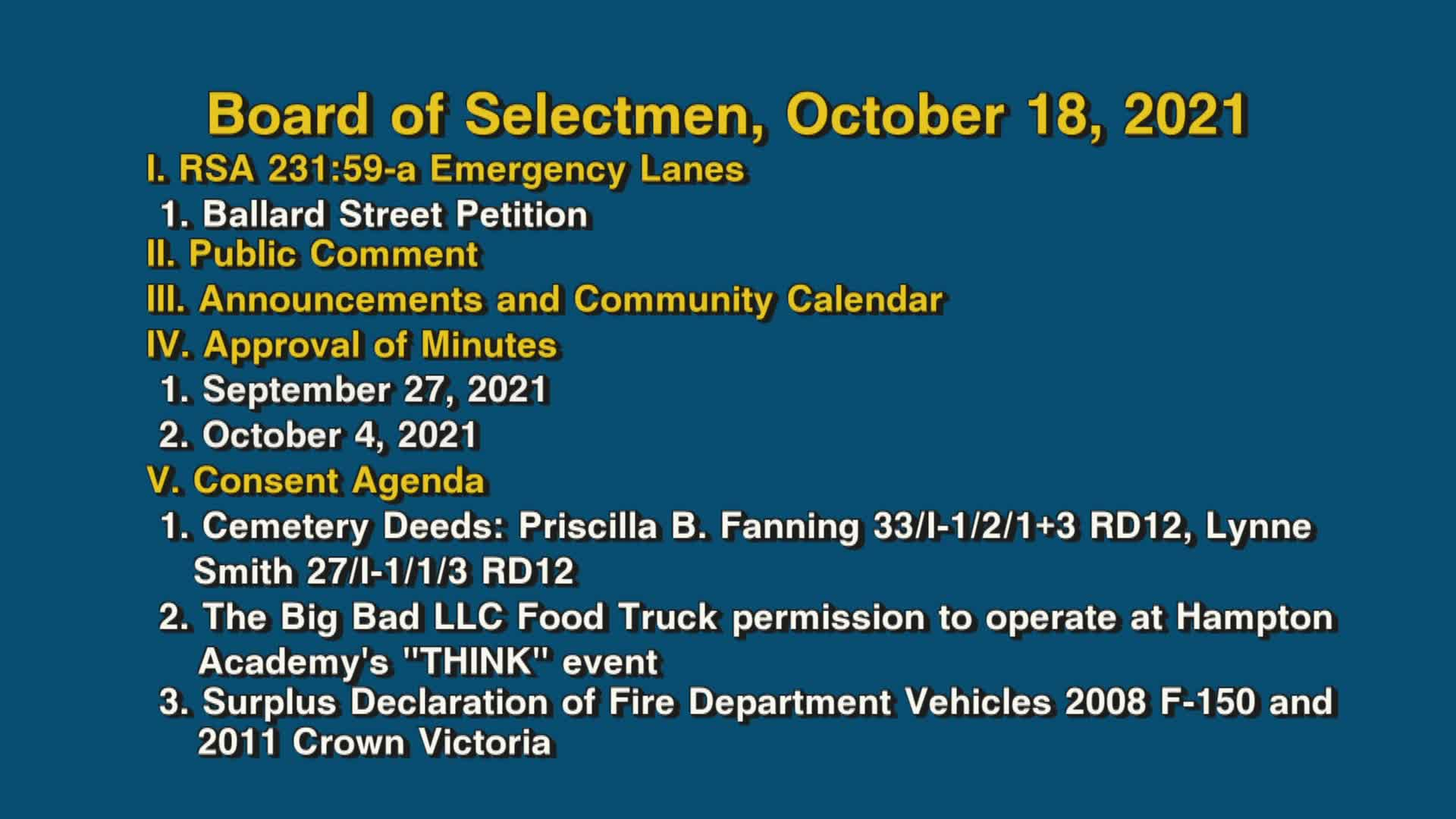 Thumbnail image for Board of Selectmen, October 18, 2021