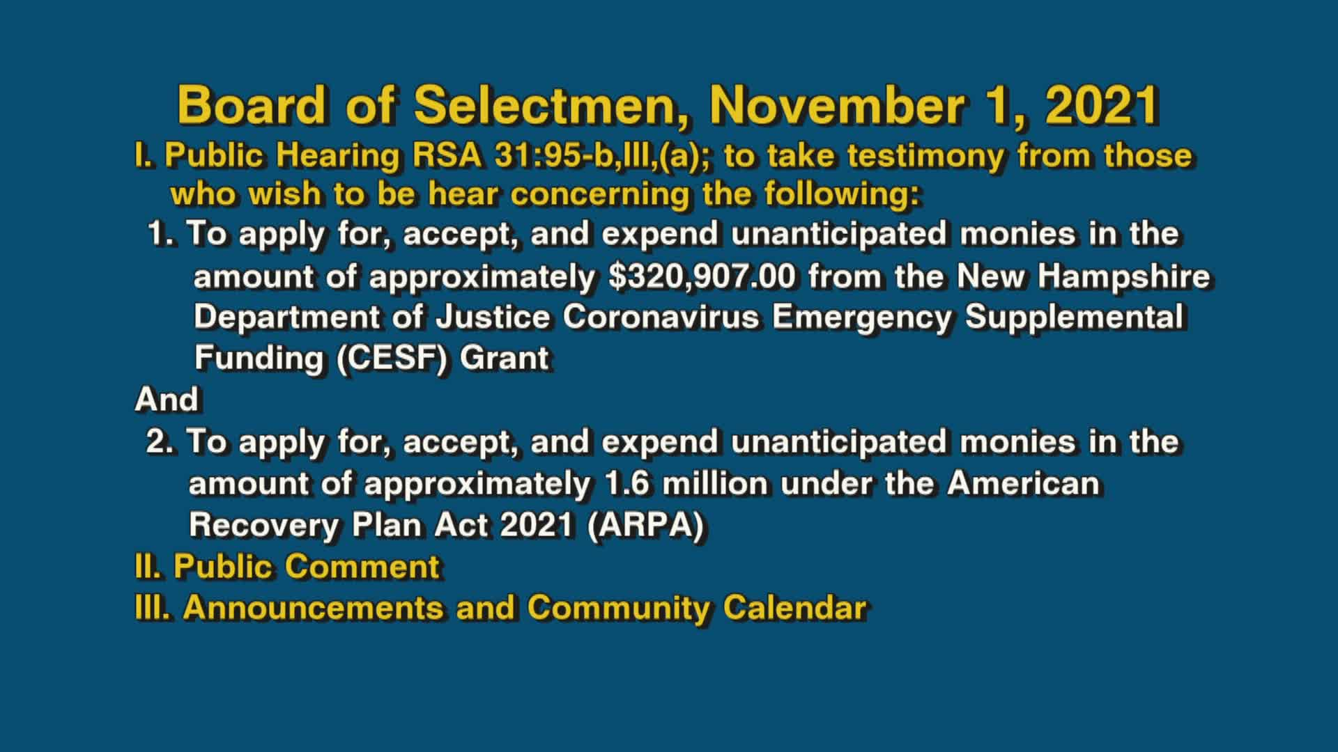 Thumbnail image for Board of Selectmen, November 1, 2021