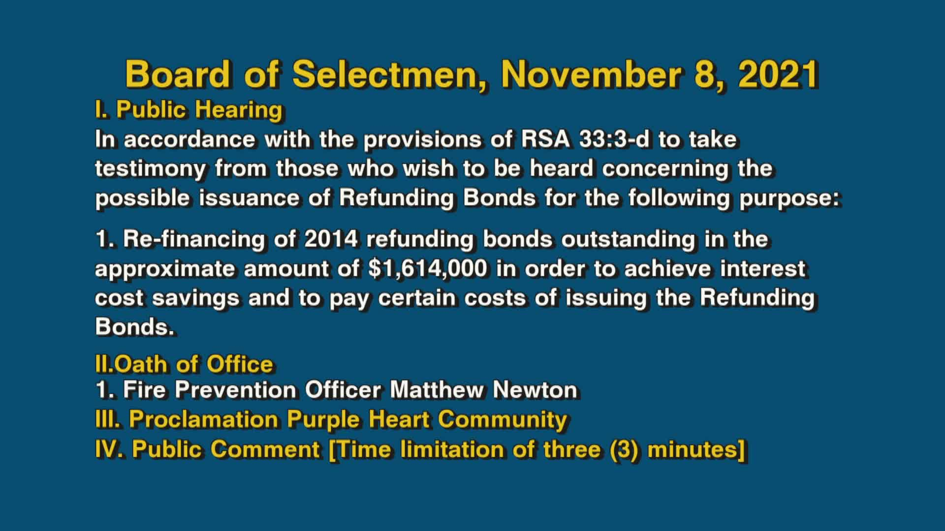 Thumbnail image for Board of Selectmen, November 8, 2021