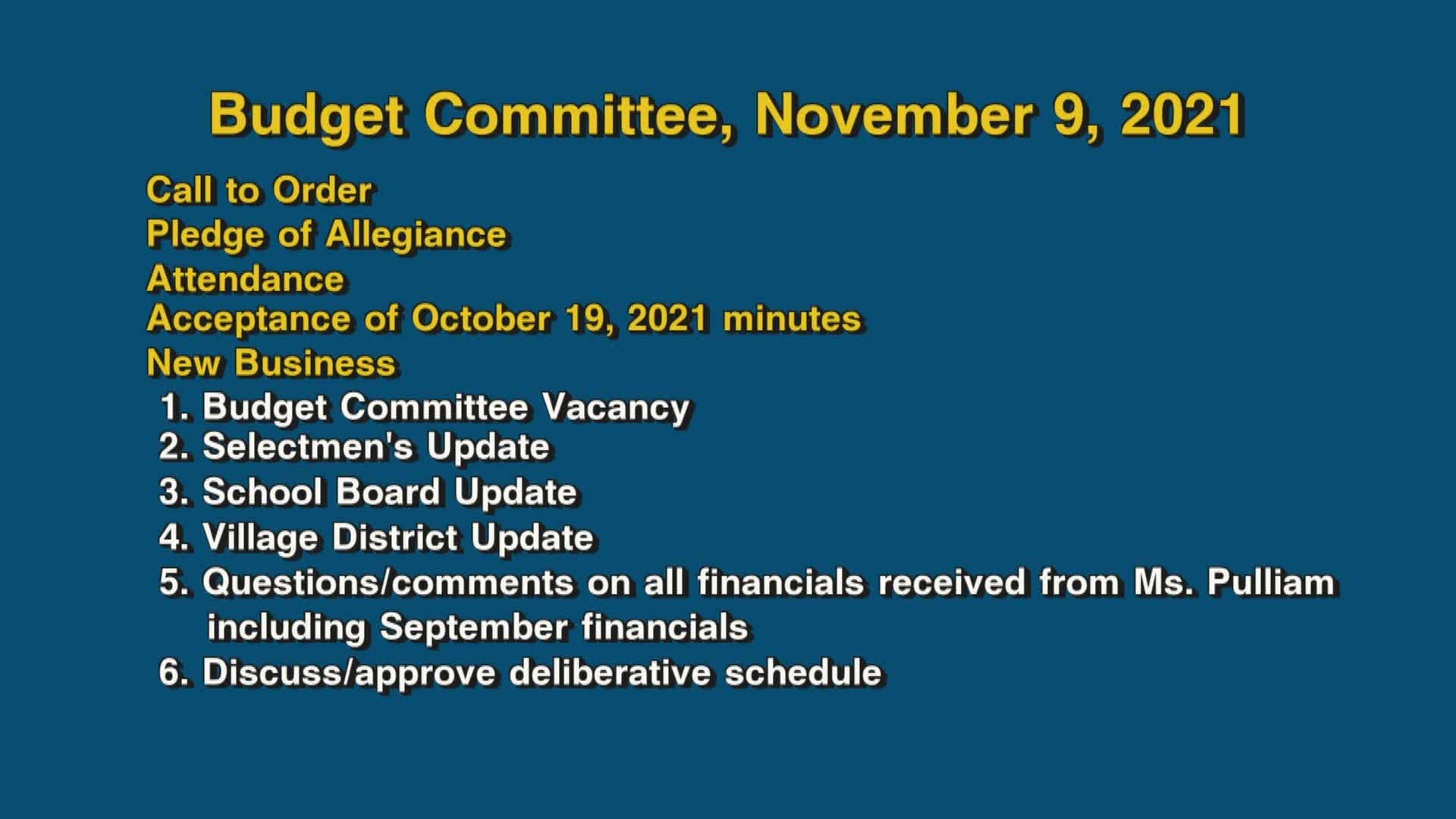 Thumbnail image for Budget Committee, November 9, 2021