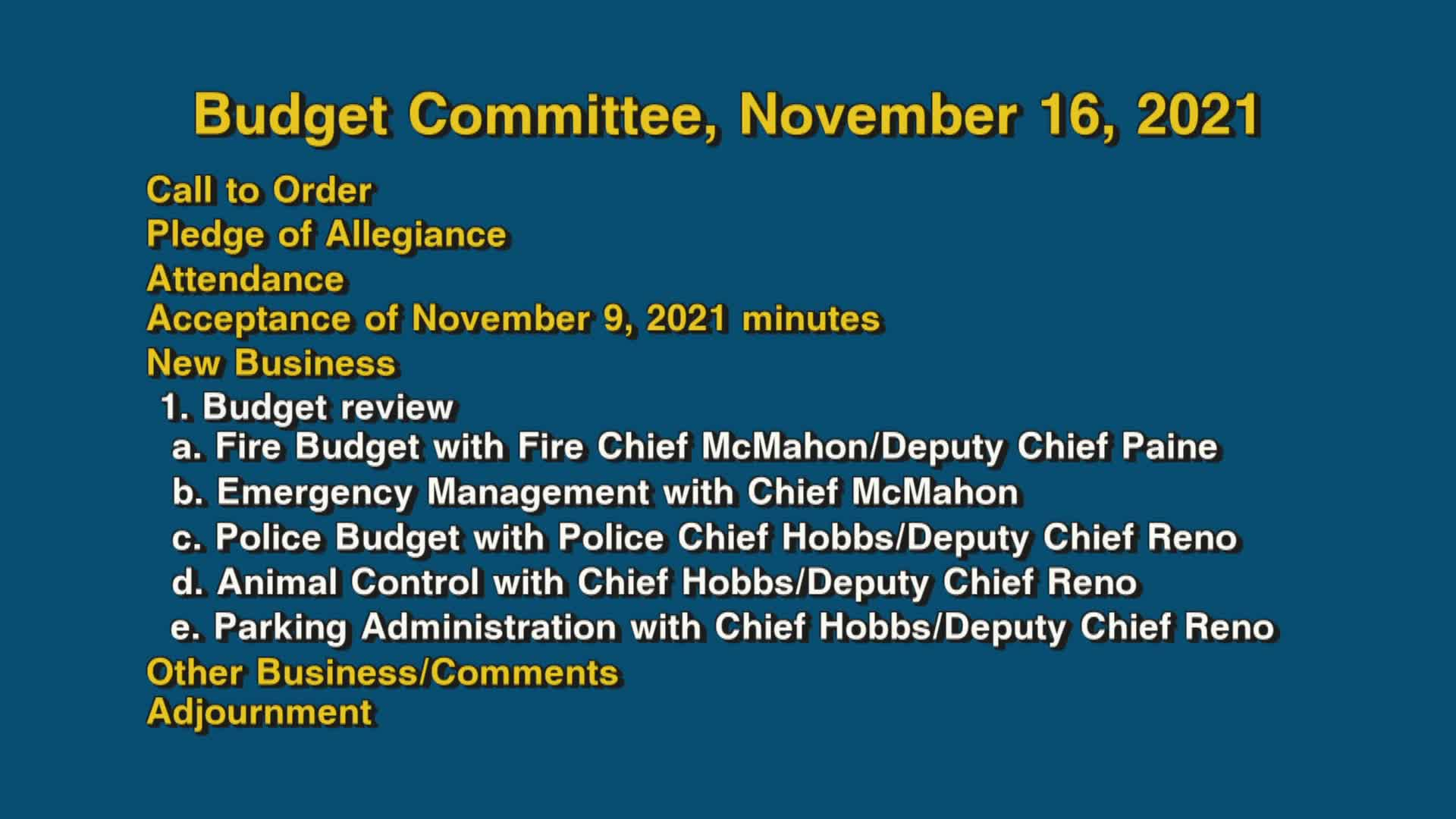 Thumbnail image for Budget Committee, November 16, 2021
