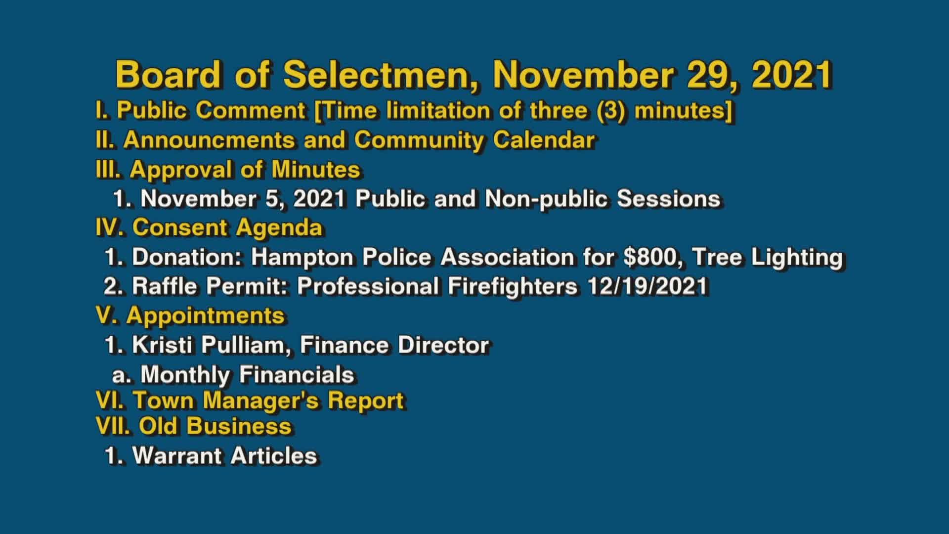 Thumbnail image for Board of Selectmen, November 29, 2021