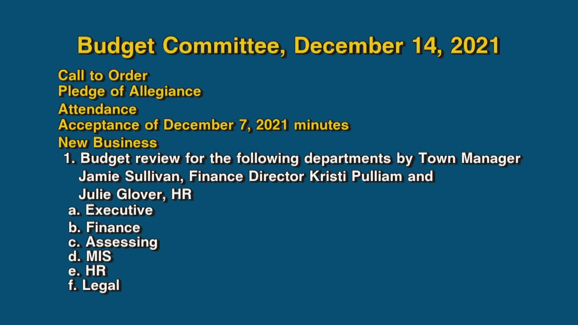 Thumbnail image for Budget Committee, December 14, 2021