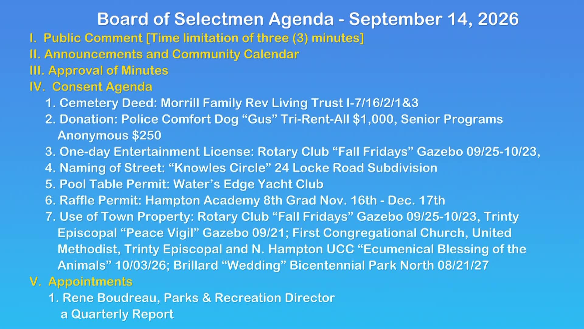 Thumbnail image for Board of Selectmen September 14, 2026