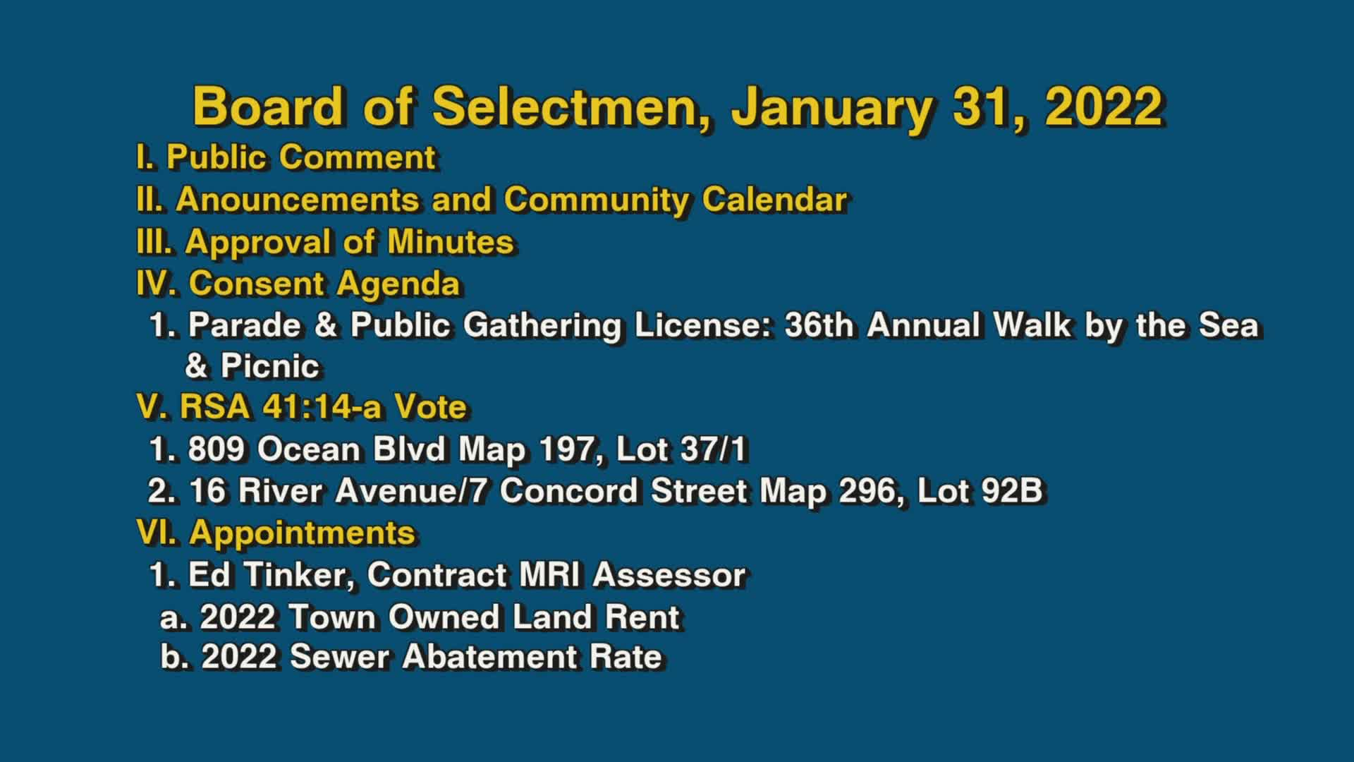 Thumbnail image for Board of Selectmen, January 31, 2022