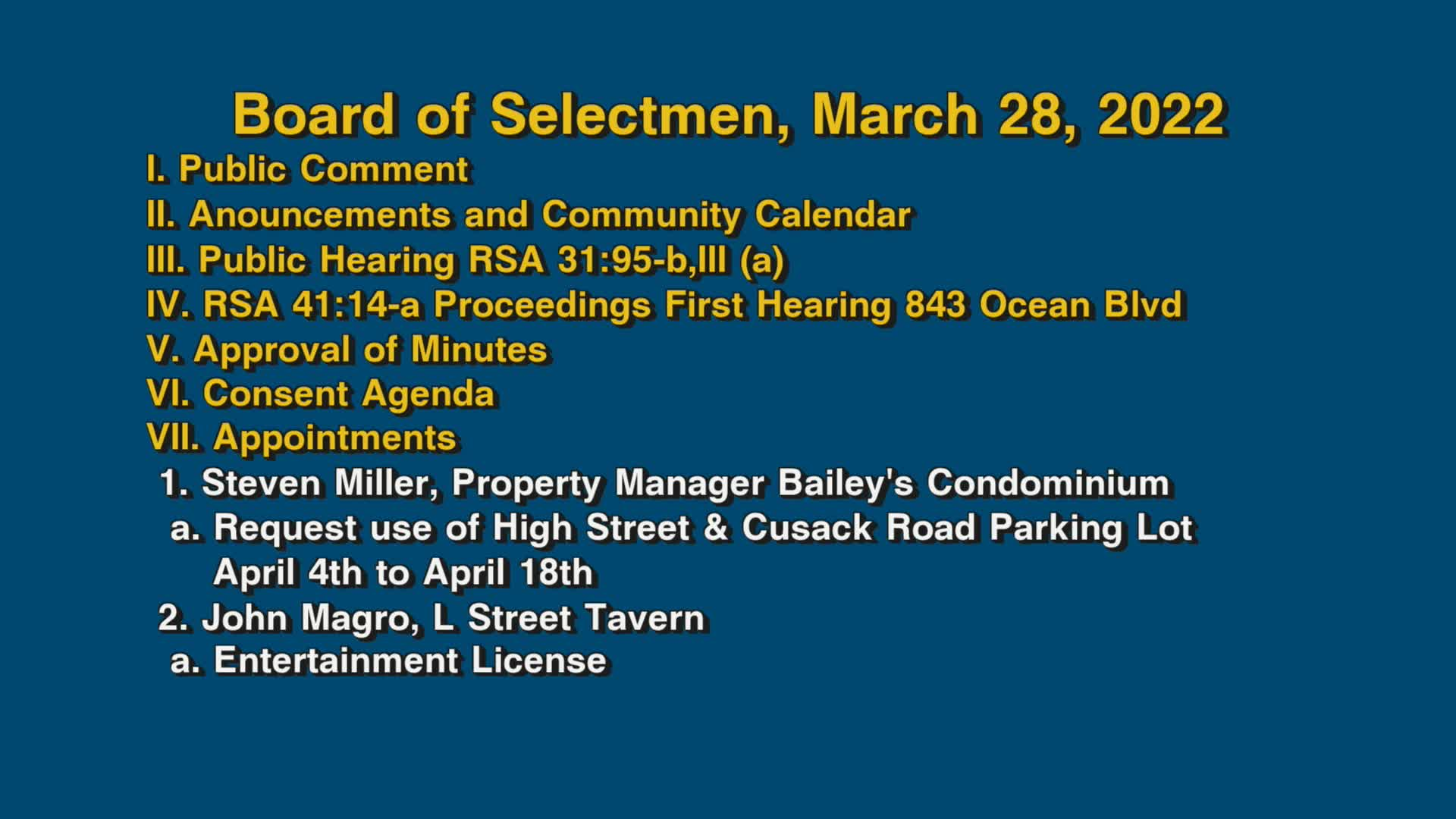 Thumbnail image for Board of Selectmen, March 28, 2022