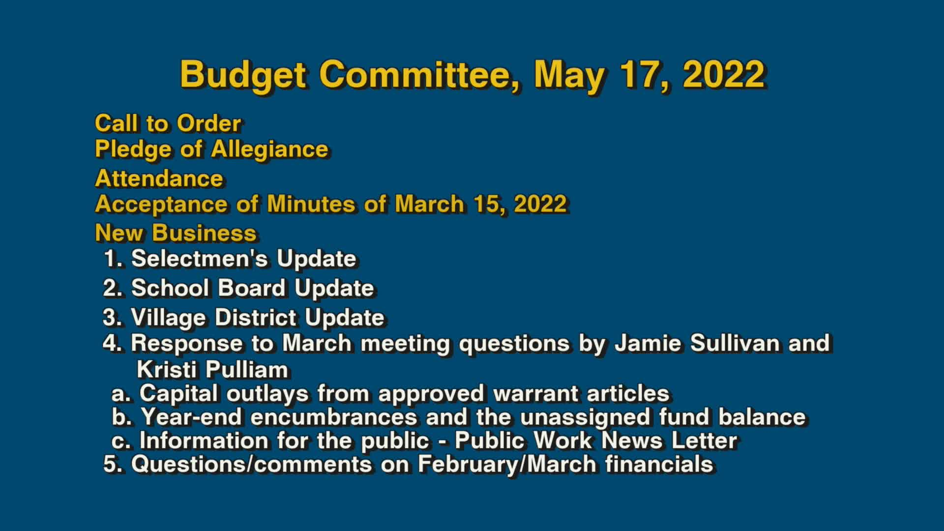 Thumbnail image for Budget Committee, May 17, 2022