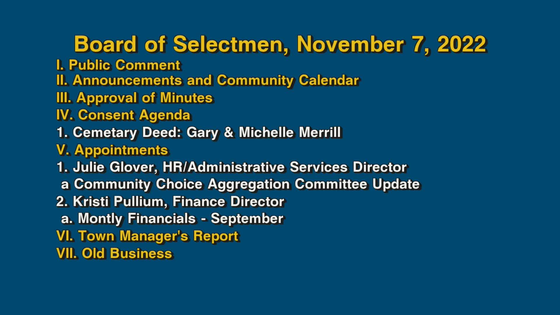 Thumbnail image for Board of Selectmen, November 7, 2022