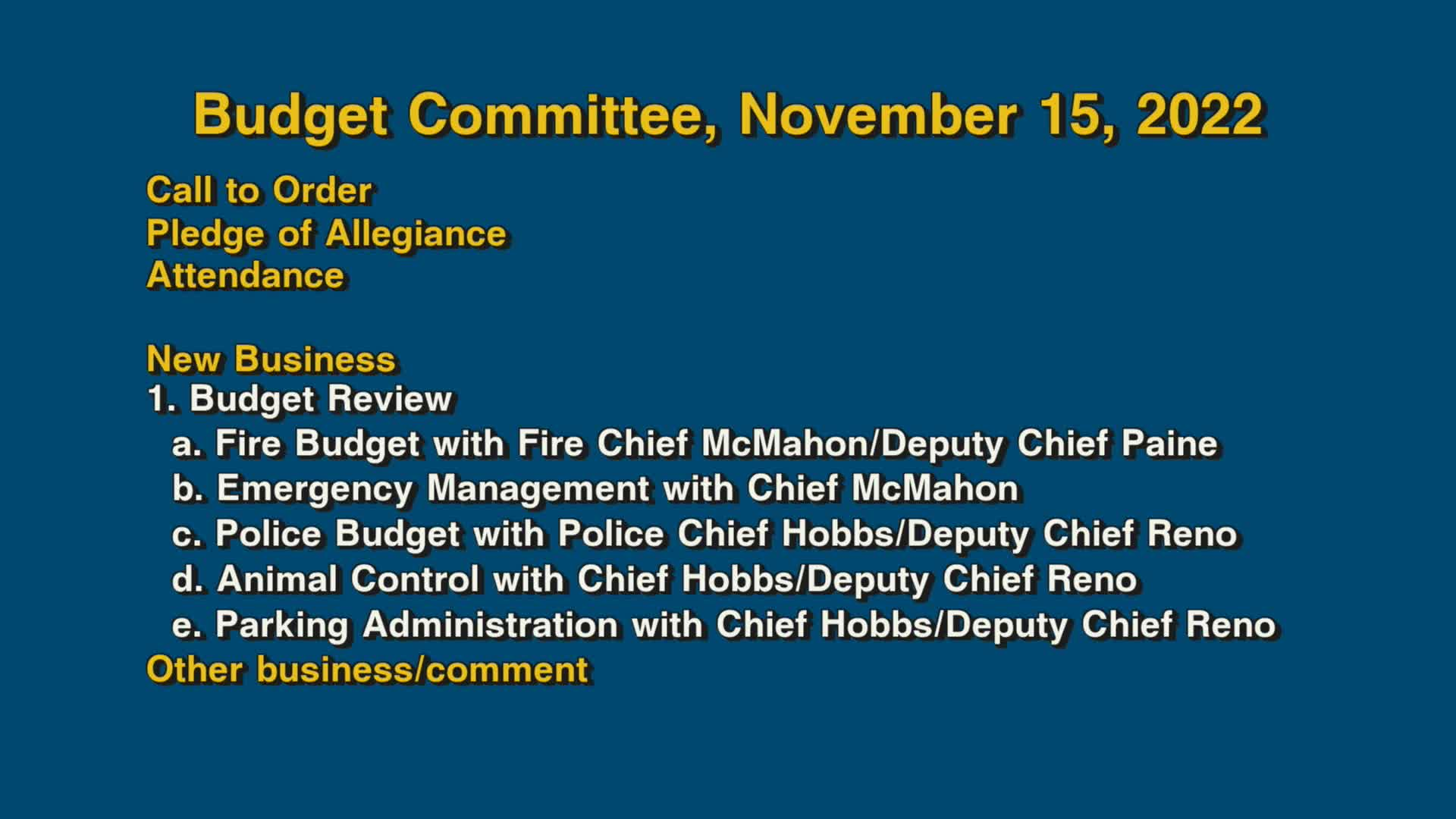 Thumbnail image for Budget Committee, November 15, 2022