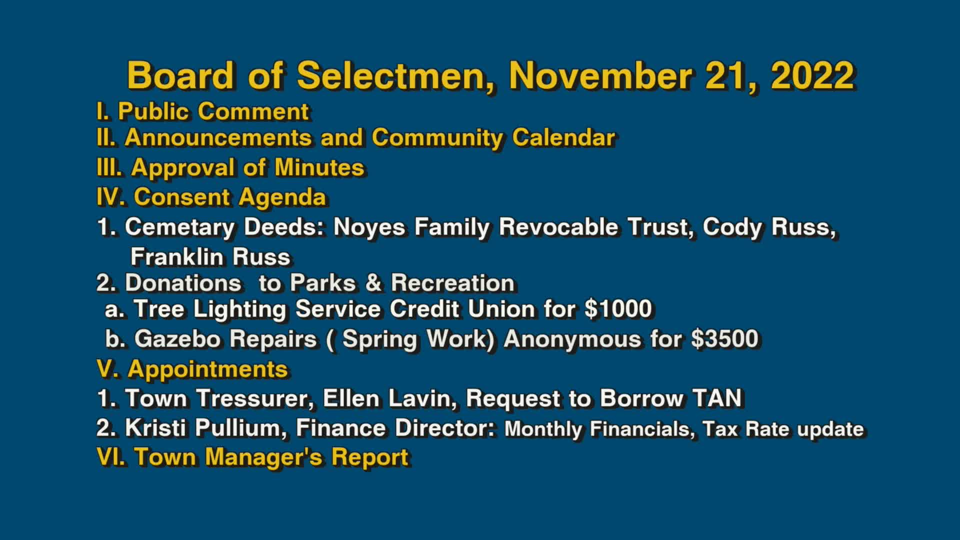 Thumbnail image for Board of Selectmen, November 21, 2022