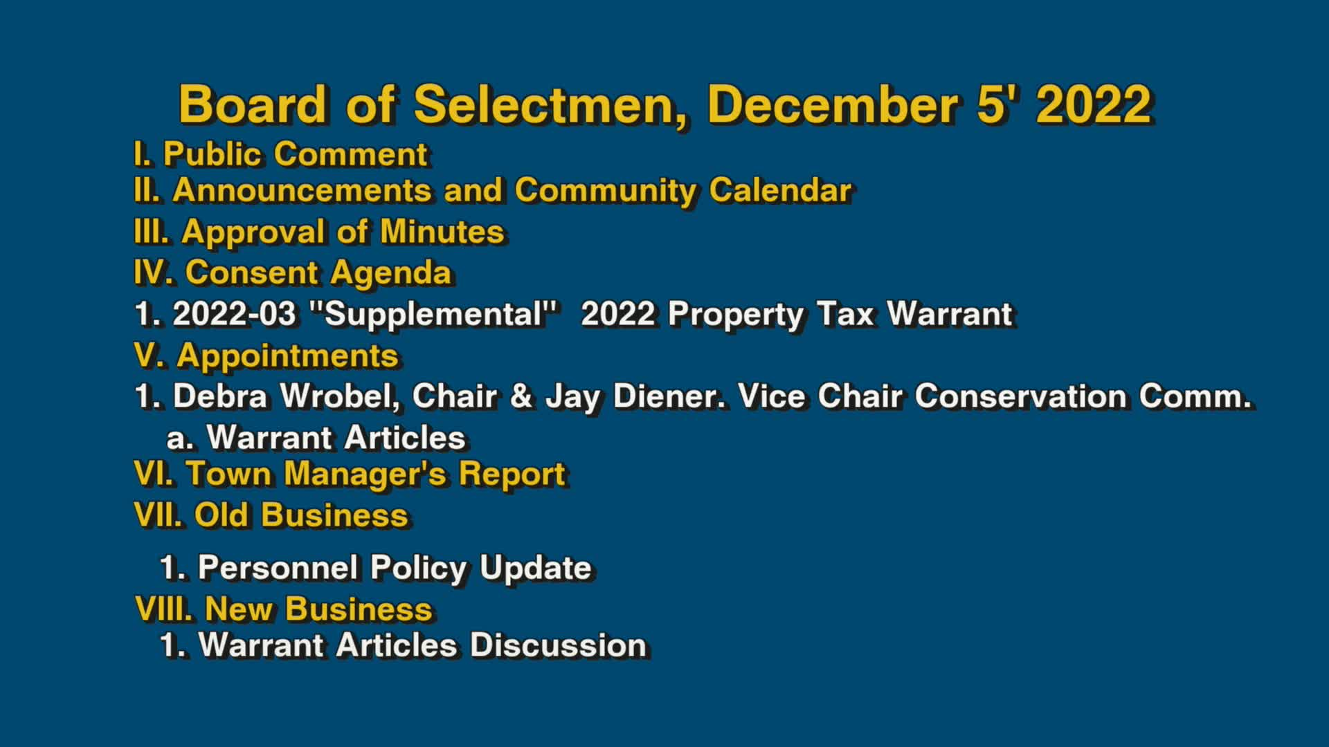 Thumbnail image for Board of Selectmen, December 5, 2022