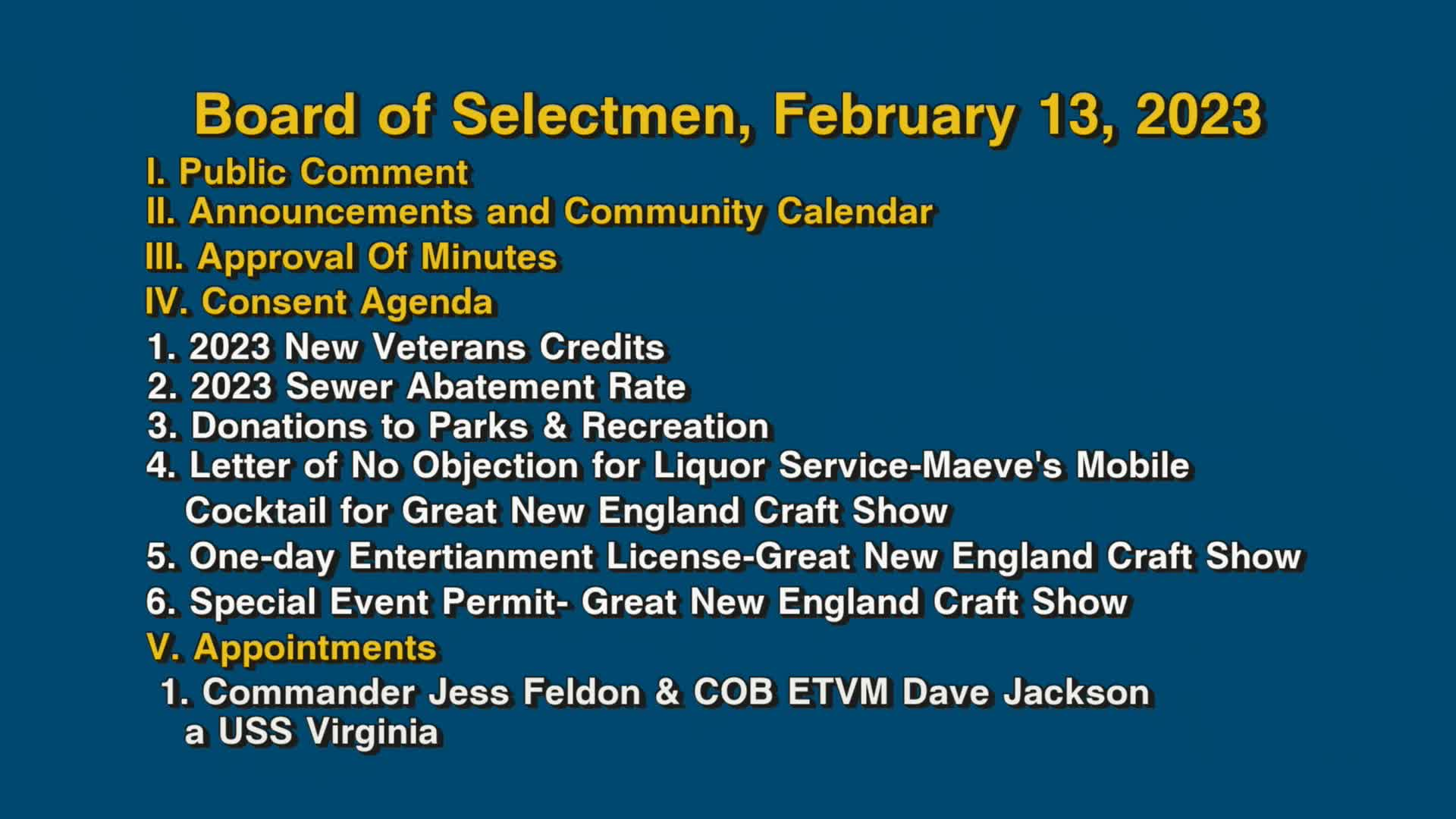 Thumbnail image for Board of Selectmen, February 13, 2023