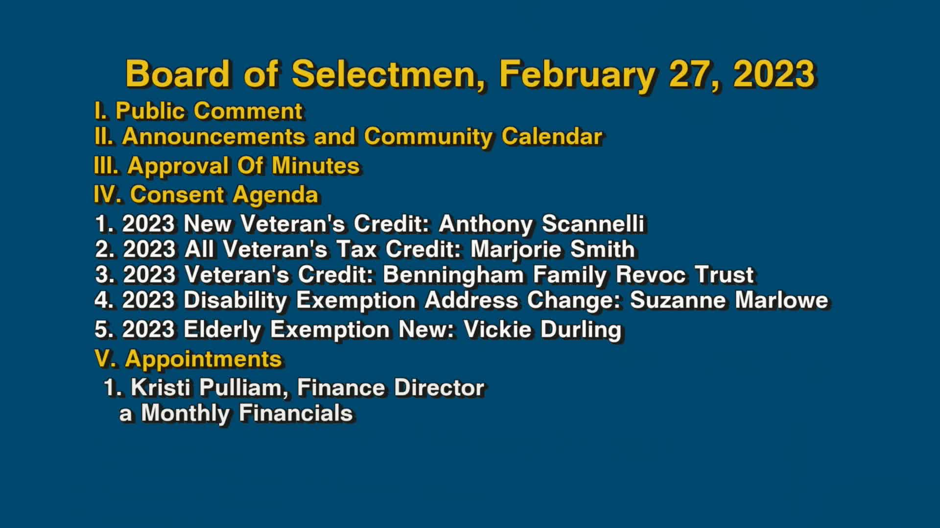 Thumbnail image for Board of Selectmen, February 27, 2023