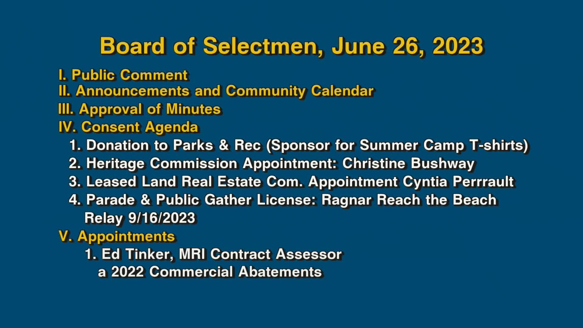 Thumbnail image for Board of Selectmen, June 26, 2023