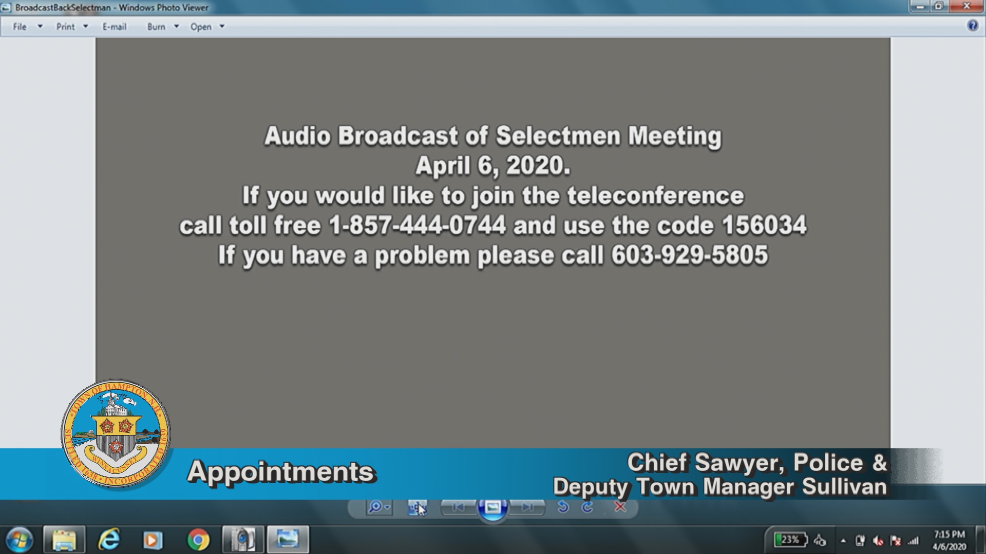 Thumbnail image for Board of Selectmen, April 6, 2020